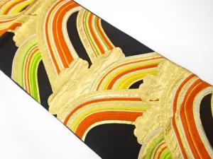 アンティーク　変わり青海波に雲模様織り出し袋帯（材料）